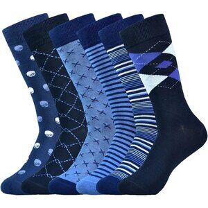 Mens Dress Socks Business Casual Pattern，6-Pairs Bamboo Crew Sock for Men Shoe S